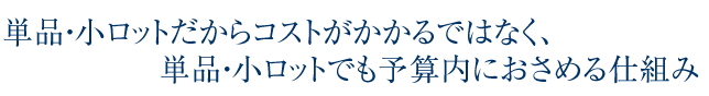 単品・小ロットだからコストがかかるのではなく、単品・小ロットでも予算内におさめる仕組み